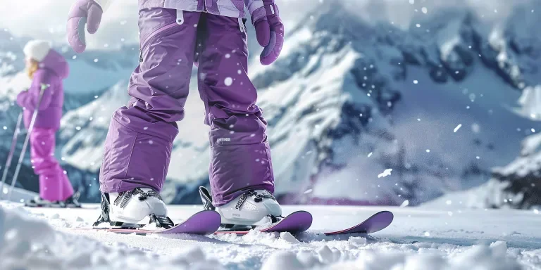 Ski overalls for kids, purple color with white details