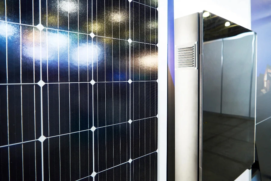 Solar power plant panels and energy storage