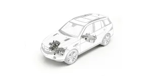 Suv cutaway drawing showing engine and fuel tank