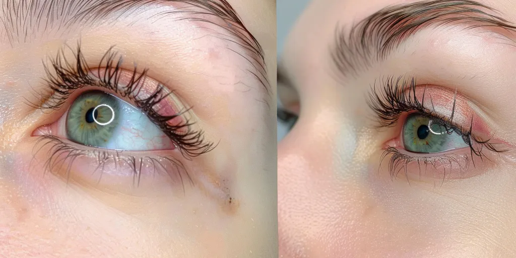 The before and after images of the girl's eyelashes show