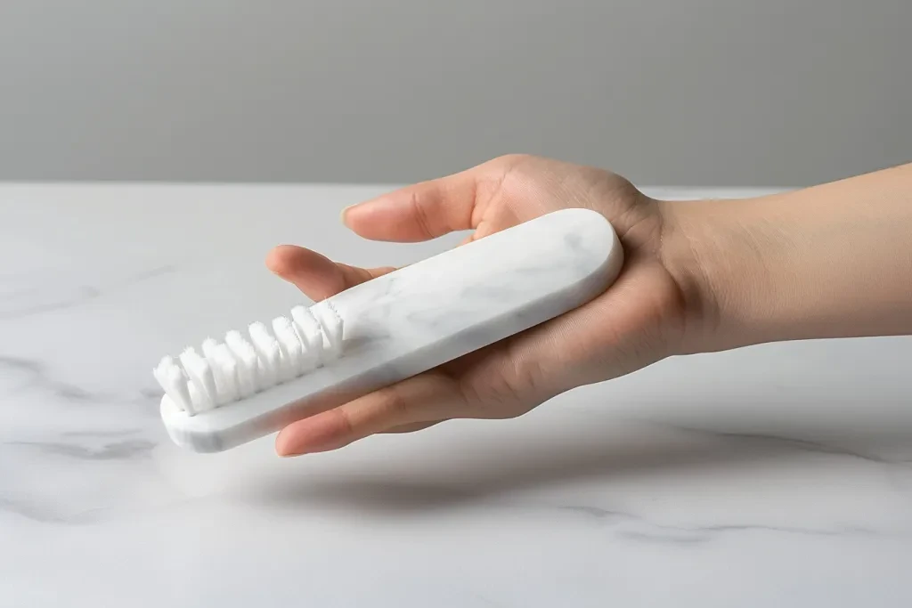 The hand has an integrated white rubber brush