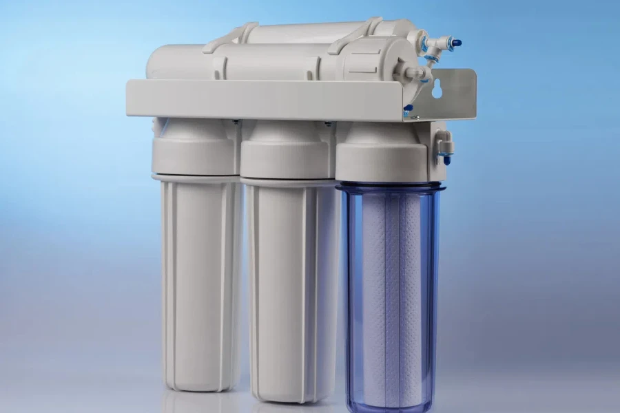 The home reverse osmosis filteration system on a blue background