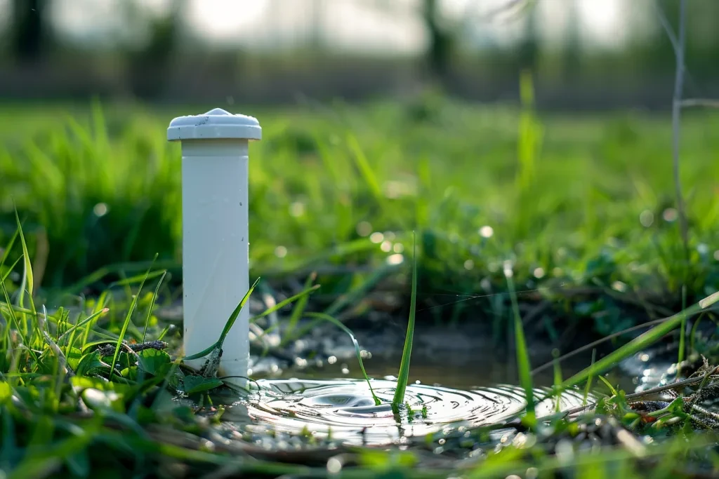 The water pipe is connected to the small pump in an open field