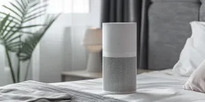 This is an air purifier with a white color and plastic shell