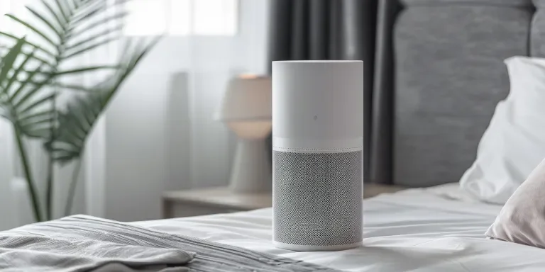 This is an air purifier with a white color and plastic shell