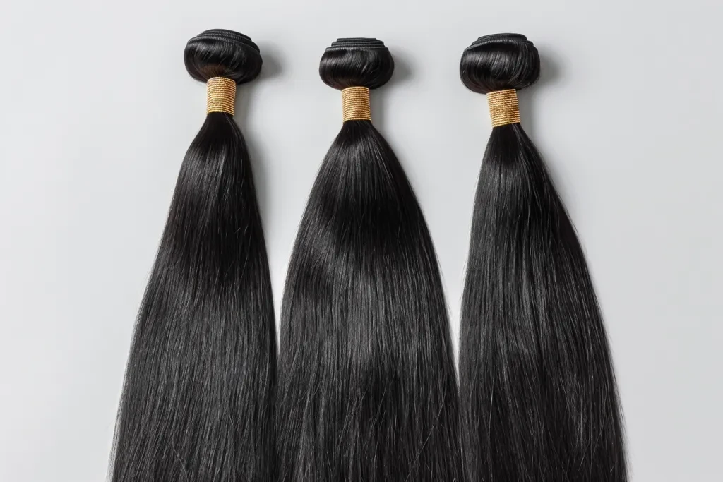 Three straight hair bundles sit side by side