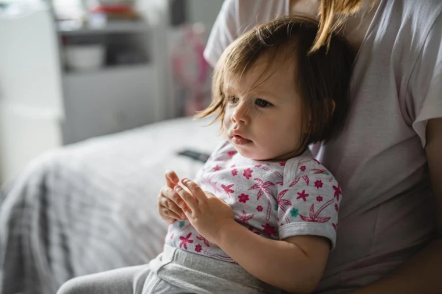 Toddler in clothes with playful prints