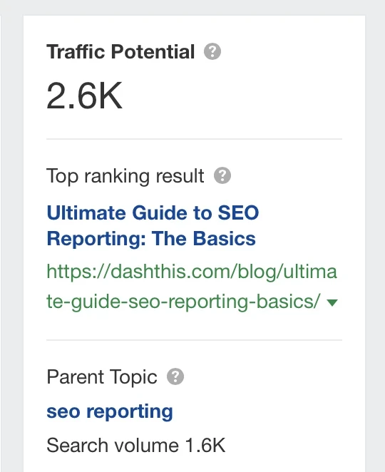 Traffic potential example, via Ahrefs' Site Explorer