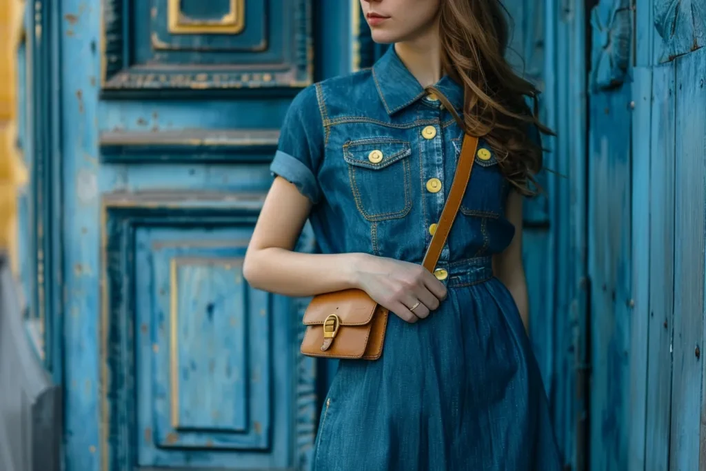 Trendy denim shirt dress with buttons