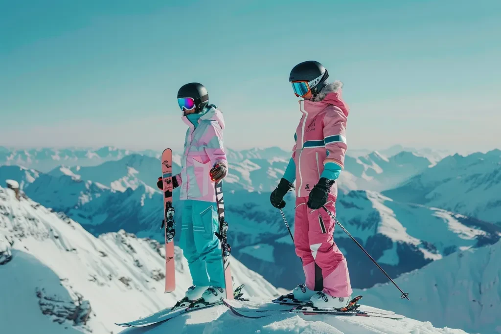 Two people on top of a snowy mountain