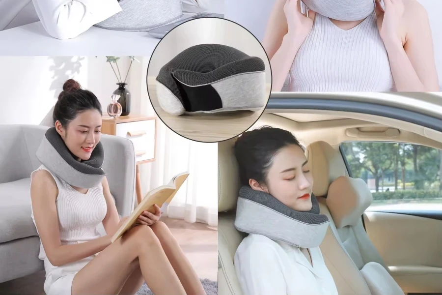 Upgraded Airplane 100% Pure Memory Foam Folding 360-Degree Adjustable Neck Support Portable Travel Pillow