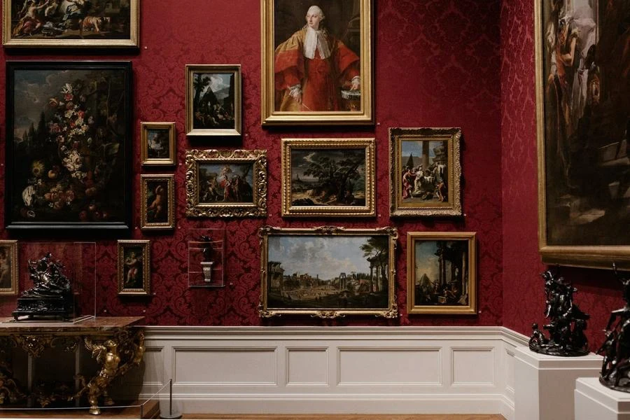 Various picture frames arranged on the wall