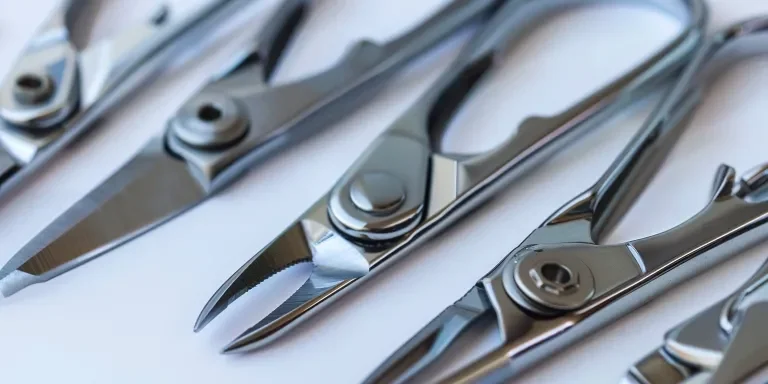 Various types of stainless steel nail clipper with a sharp blade, on a white background, in a high resolution photograph, professional color grading, clean sharp focus, high quality image