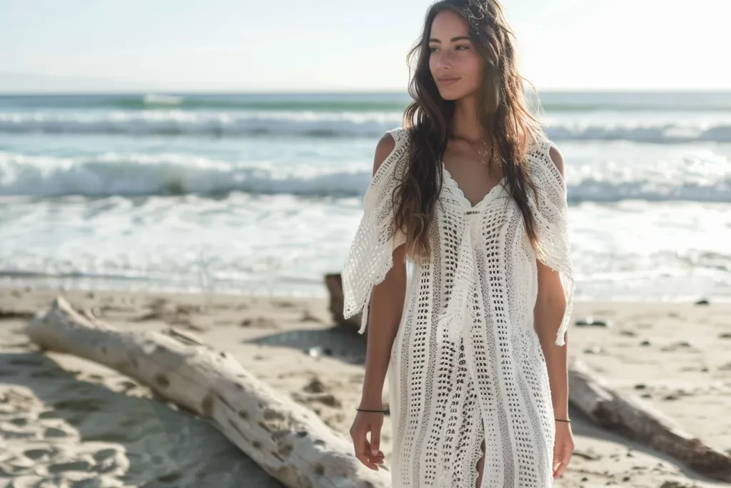 White Women's crochet summer beach cover up dress