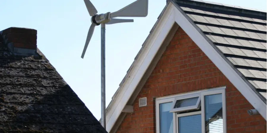 Wind turbine generator on house roof