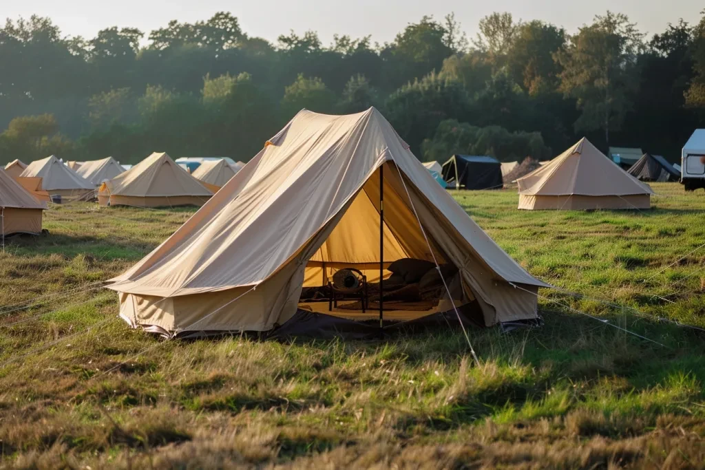 Wool tent, beige color canvas material with wooden frame structure