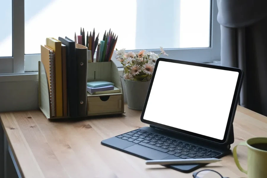 A caddy desk organizers with files and stationary