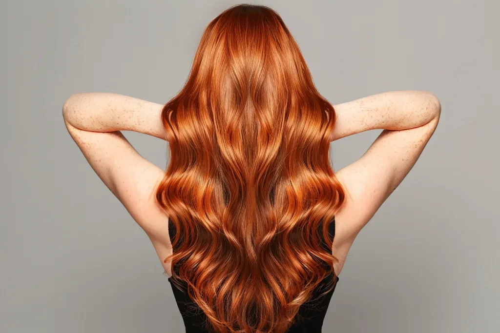 a long wavy copper red hair with soft wave