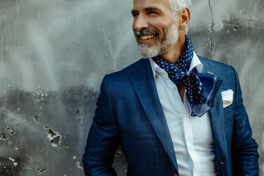 a photo of happy man in blue suit