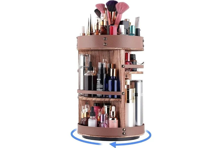 A rotating makeup organizer