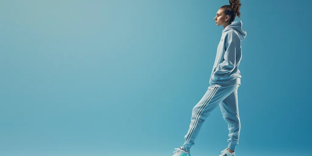 a woman in grey under armour tracksuit