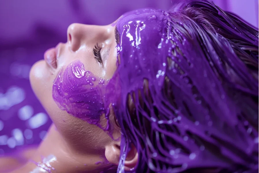 a woman use purple shampoo