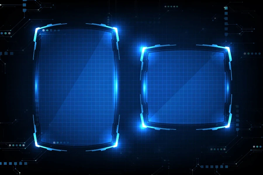 abstract futuristic background of blue glowing technology sci fi frame hud ui