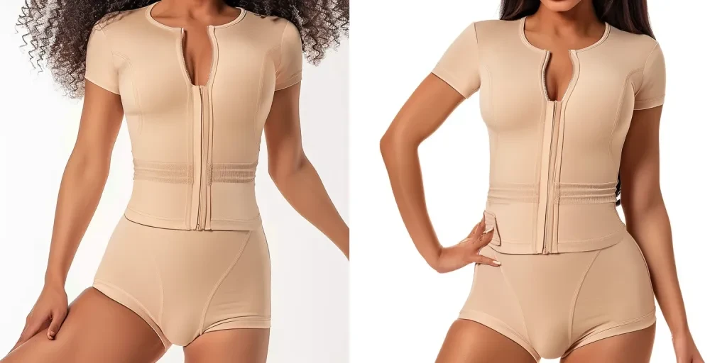 beige colored short sleeve body shaper