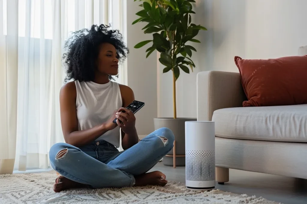 A black woman in her living room