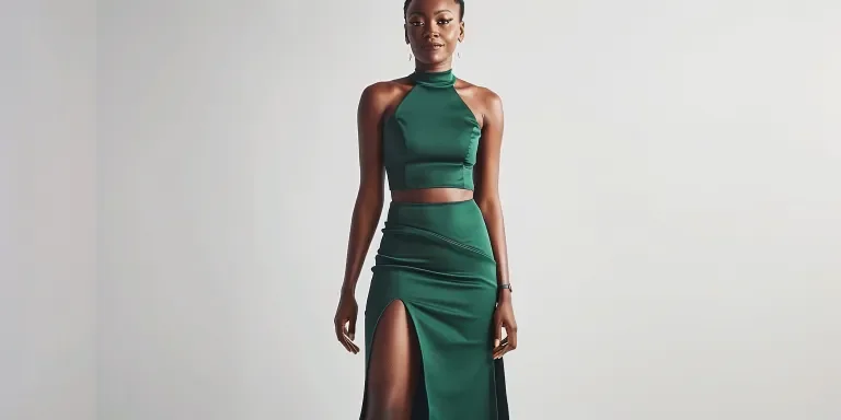 A black woman wearing an emerald green bodycon skirt