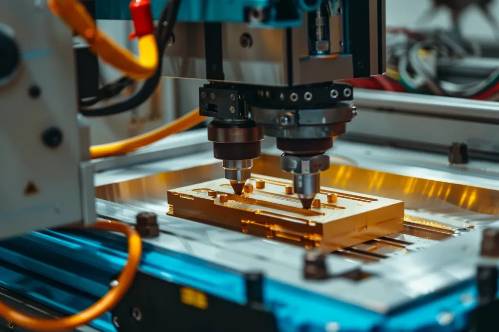 A close-up of an industrial CNC machine