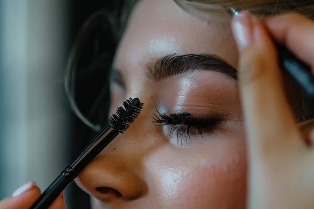 a woman applying mascara