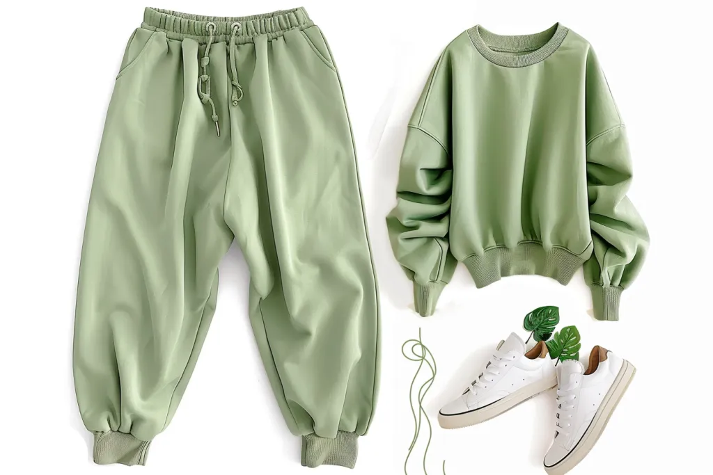 outfit of a light green sweatshirt and pants