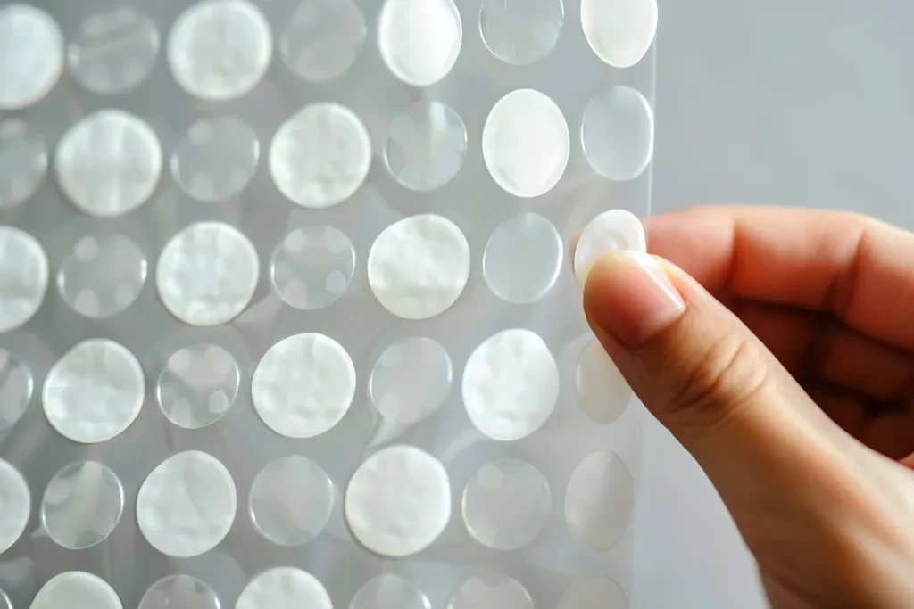 A hand holds a transparent sticker sheet