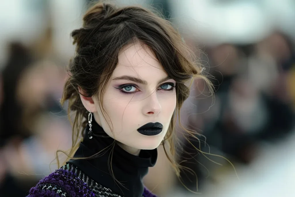 an attractive model with black lipstick