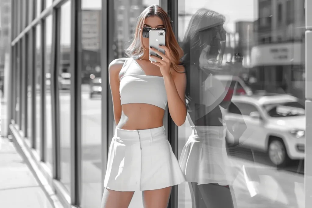 A photo of an attractive woman taking a selfie