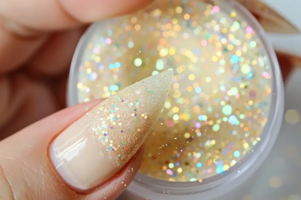 glitter in an open round plastic pot