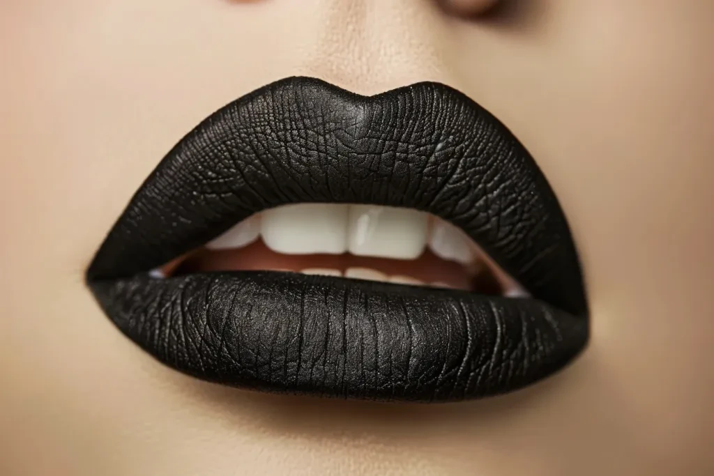 lips with matte black lipstick
