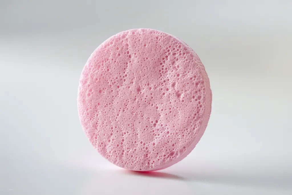 A pink round facial wet face pad