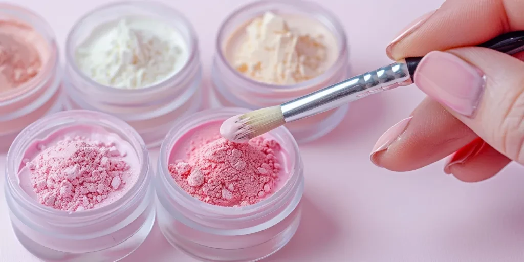 A set of pink gradient nail art powder
