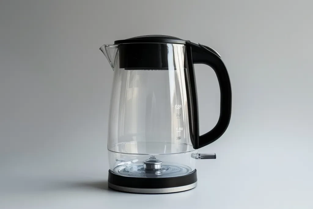 A transparent glass kettle