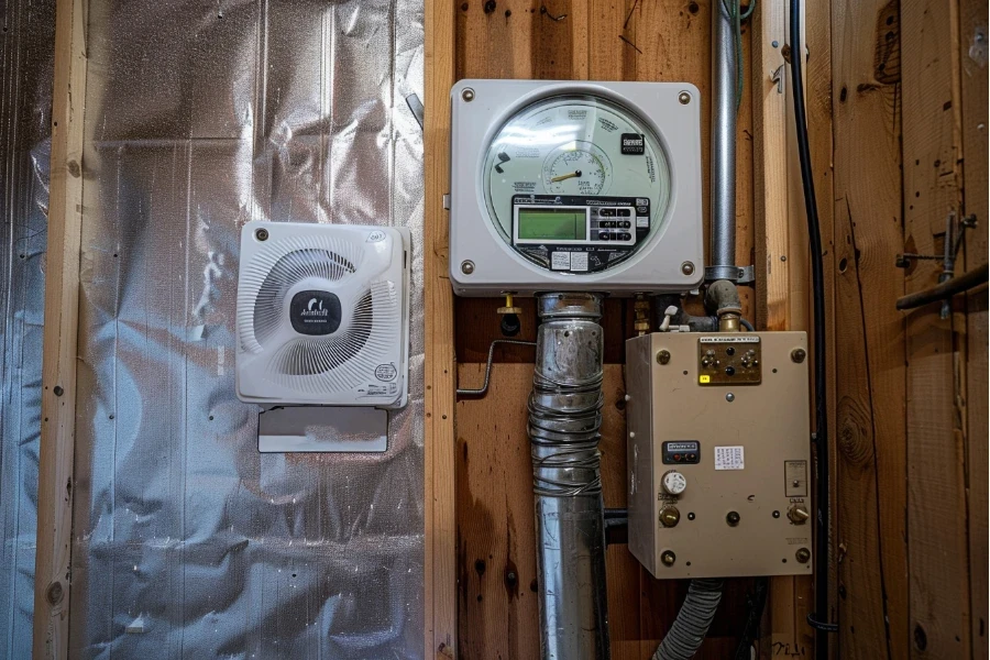 A whole house humidifier mounted on the wall