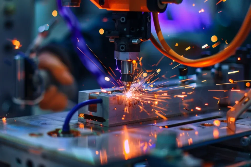 a welding machine in action