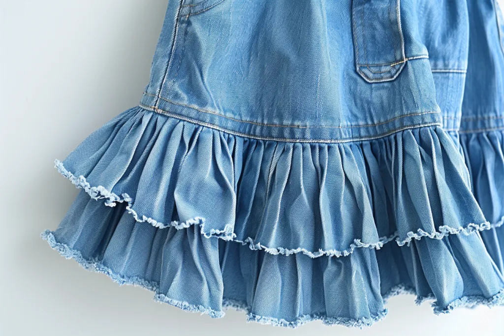 denim skirt with ruffled edge