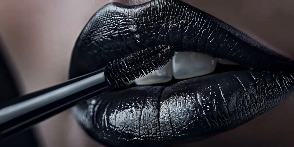 black lipstick being applied to lips