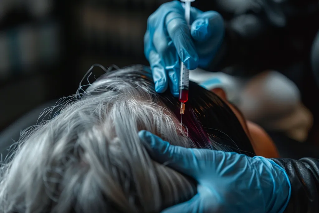 woman getting hair fillers in her head