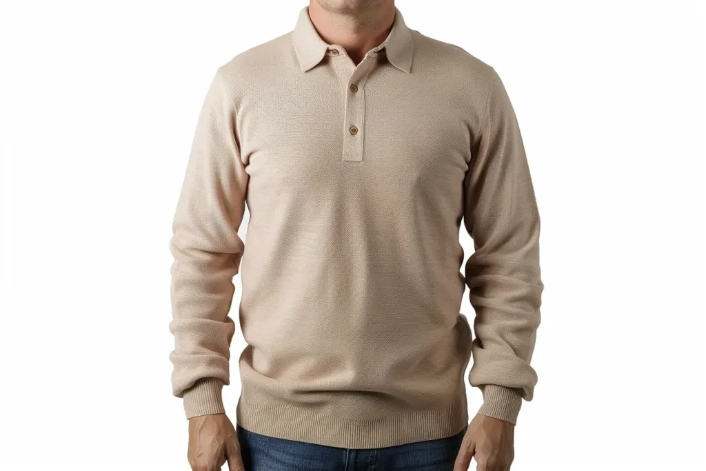 a man wearing an beige sweater shirt