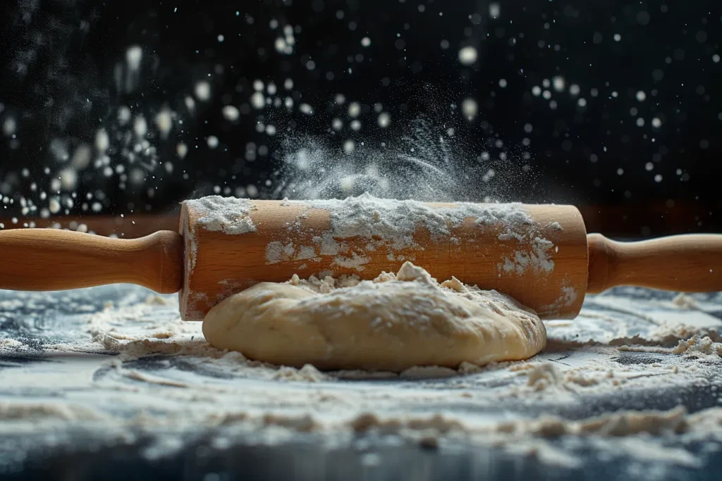 a rolling pin on top of dough