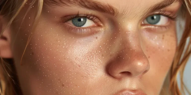 pale blonde model with dots on her face