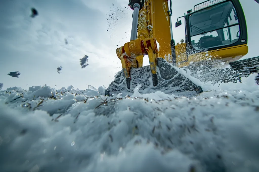 yellow excavator with a sharp blade